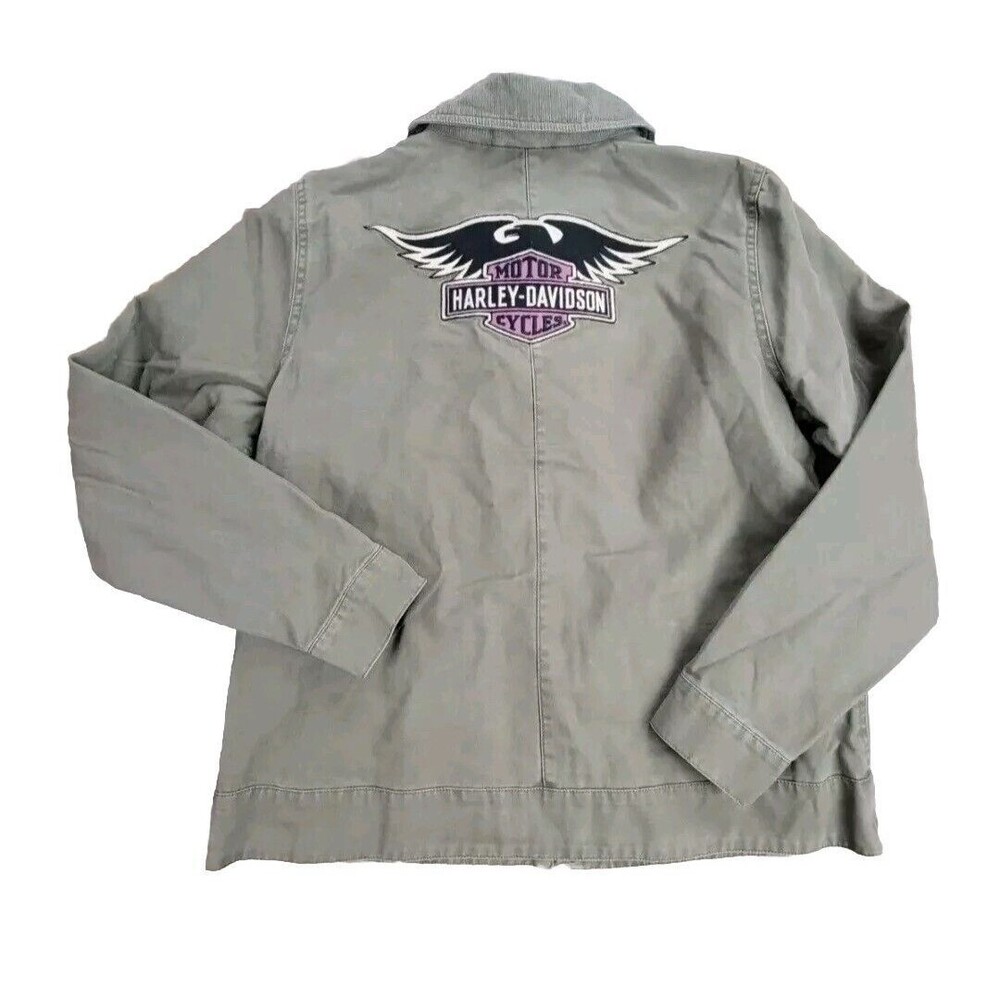 Harley Davidson Canvas Jacket Size XL Green Women's Woven Barn Chore Coat New